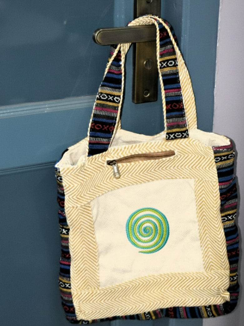 Cotton Tote Bag | assorted multicoloured & Textured pattern | embroidered forms | women