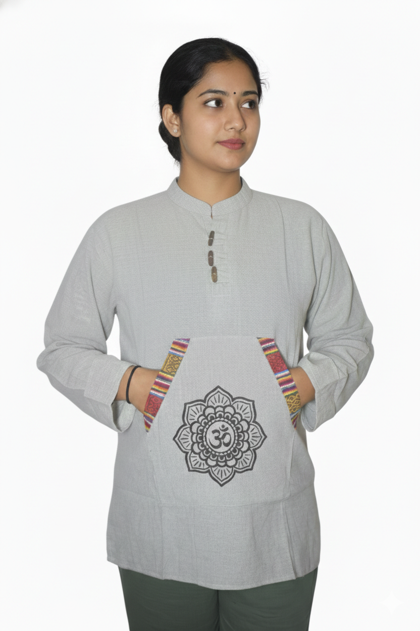 Unisex | Himalayan Patti Khadi Kurta | full sleeve | kangaroo pocket | block print