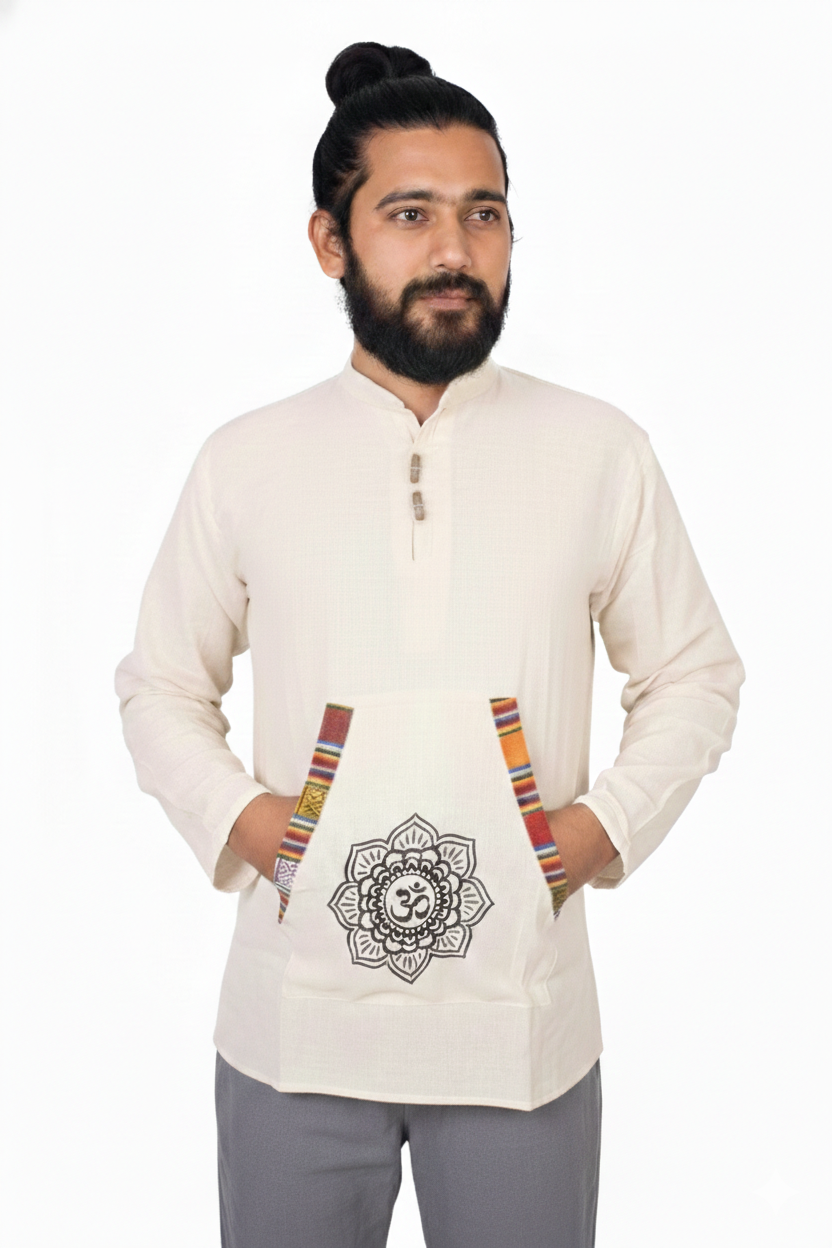 Unisex | Himalayan Patti Khadi Kurta | full sleeve | kangaroo pocket | block print