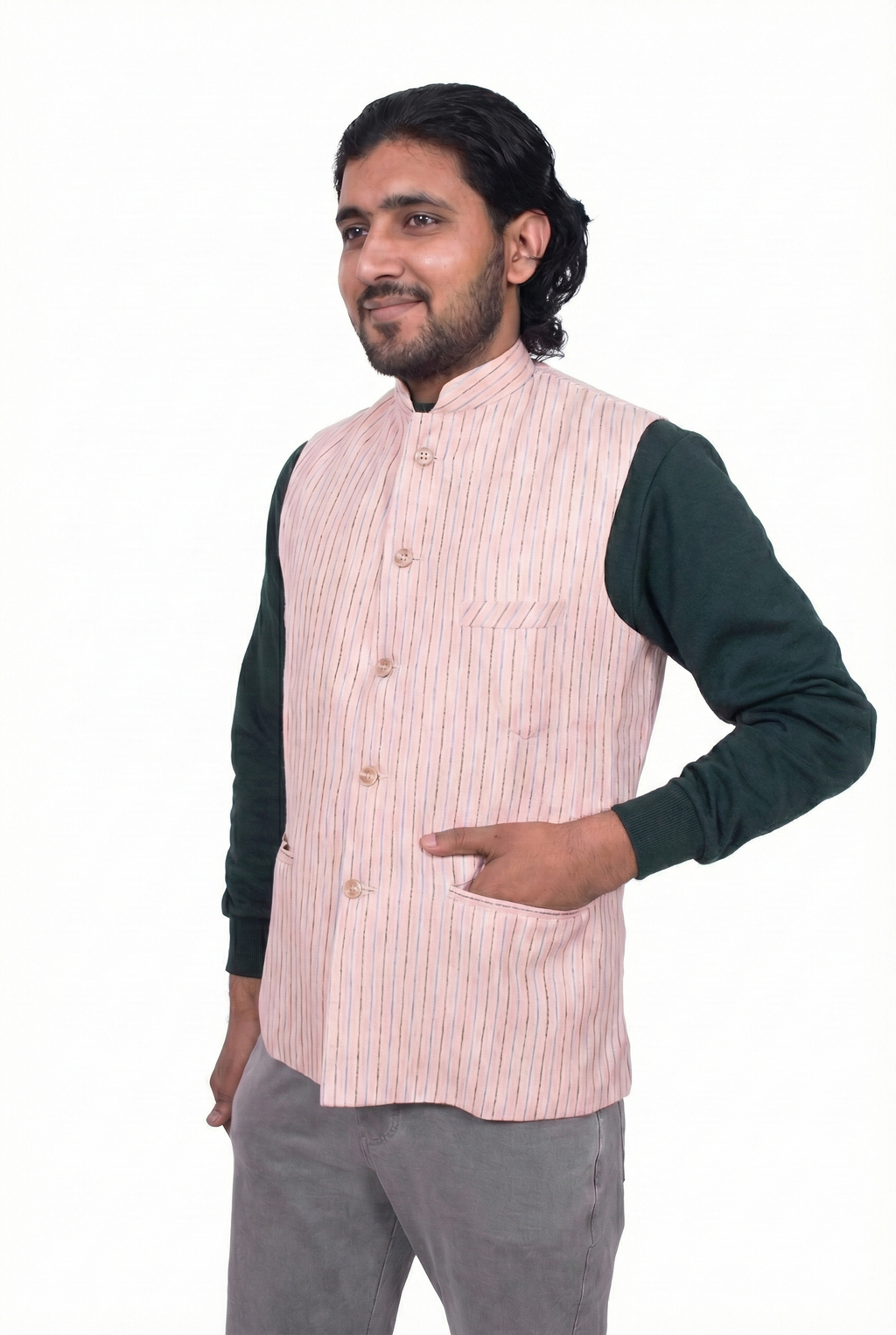 Men | Traditional Jute Waistcoat | Modi Vest | Nehru Jacket | textured