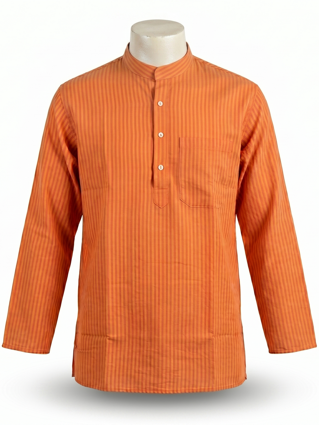 Men | Striped Khadi Short Ethnic Kurta | full sleeve | chest and side pockets | dual-color pattern