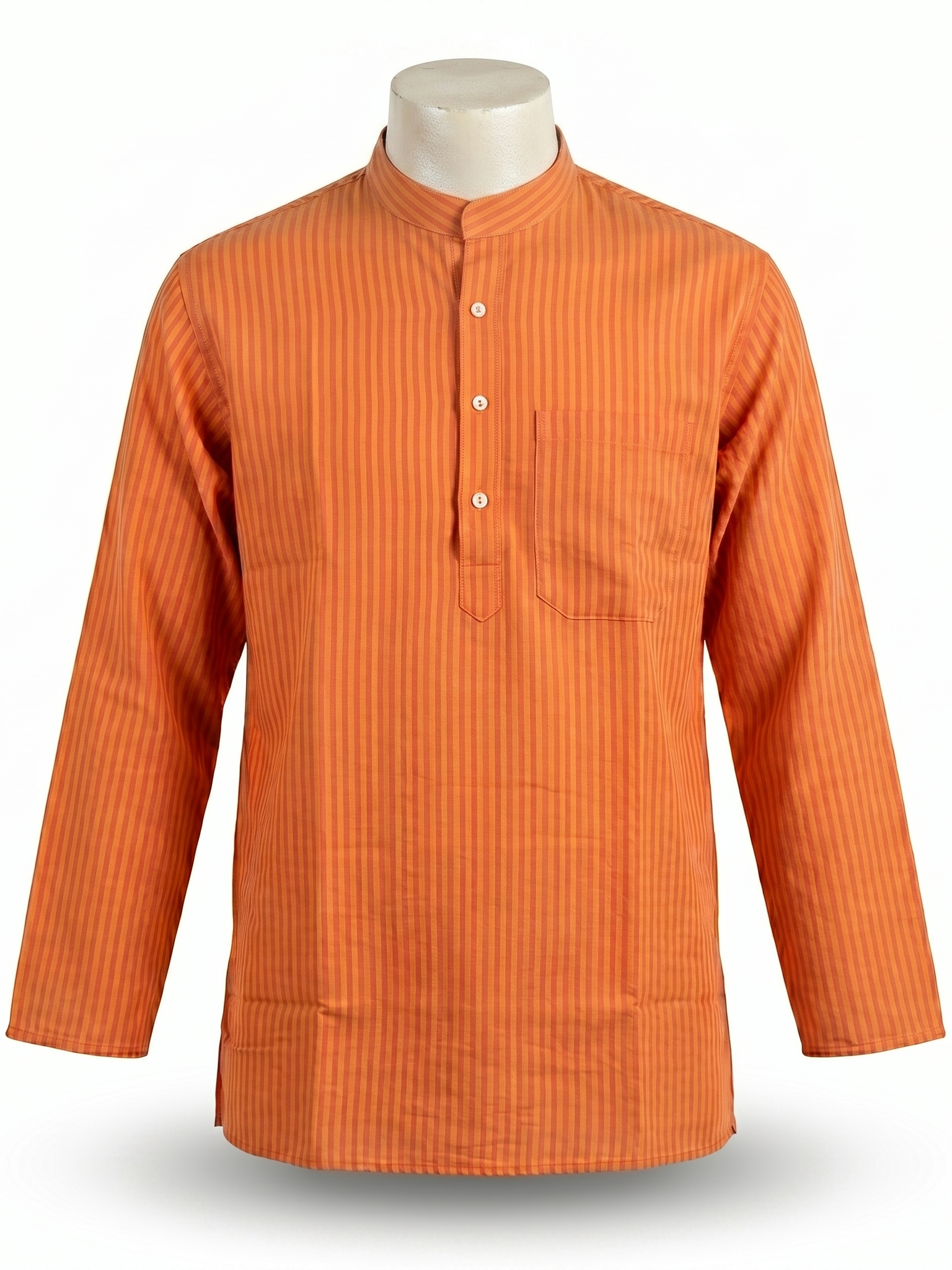 Men | Striped Khadi Short Ethnic Kurta | full sleeve | chest and side pockets | dual-color pattern
