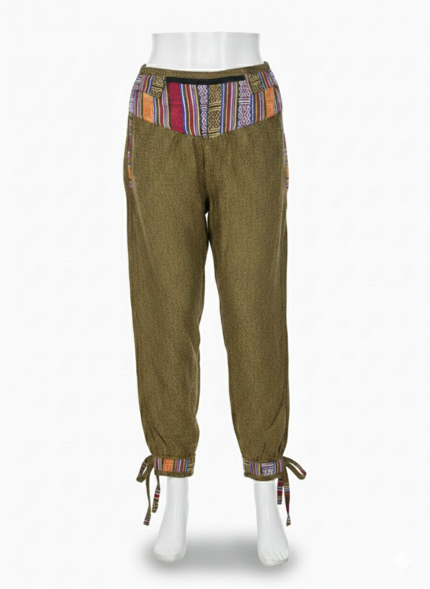 Unisex | Himalayan Patti Khadi Bottom Tie Pant | Bhutani/ Nepali trim | zipped money belt