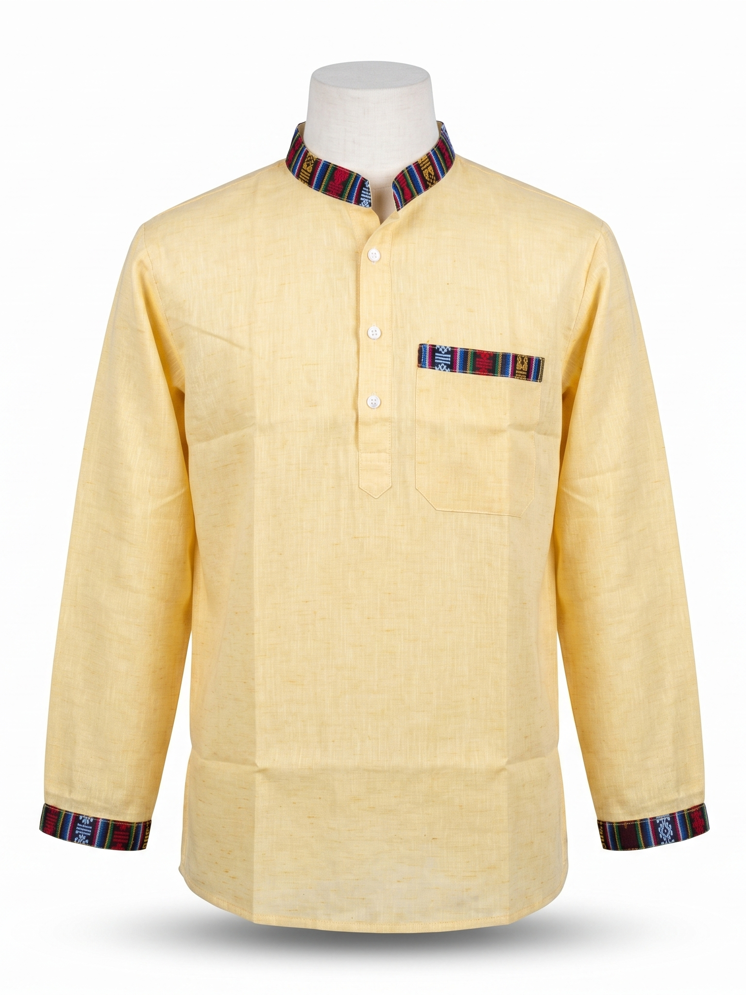 Men | Himalayan Patti Putki- Cotton Short Ethnic Kurta | full sleeve | chest and side pockets | textured pattern