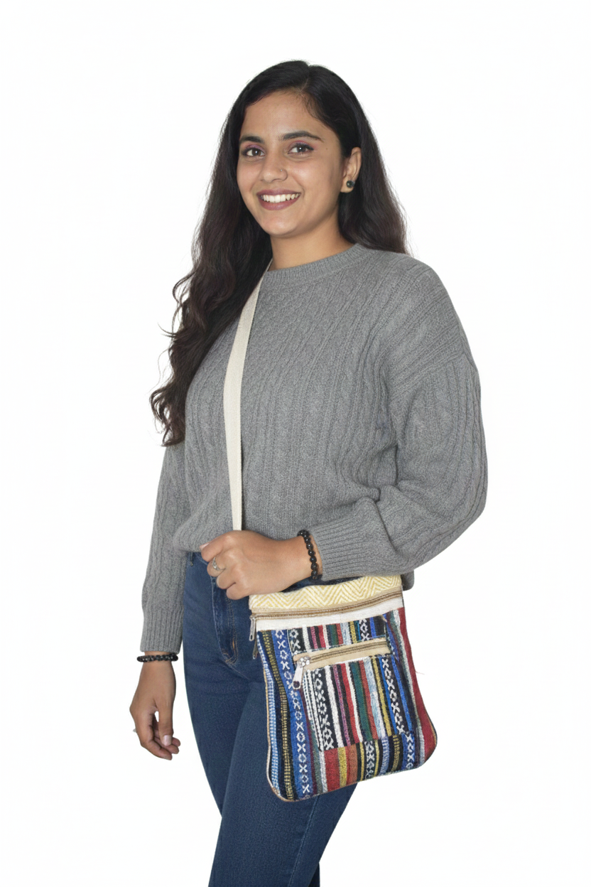 Cotton Big Boss Sling Bag | assorted multicoloured & textured pattern | convertible | women