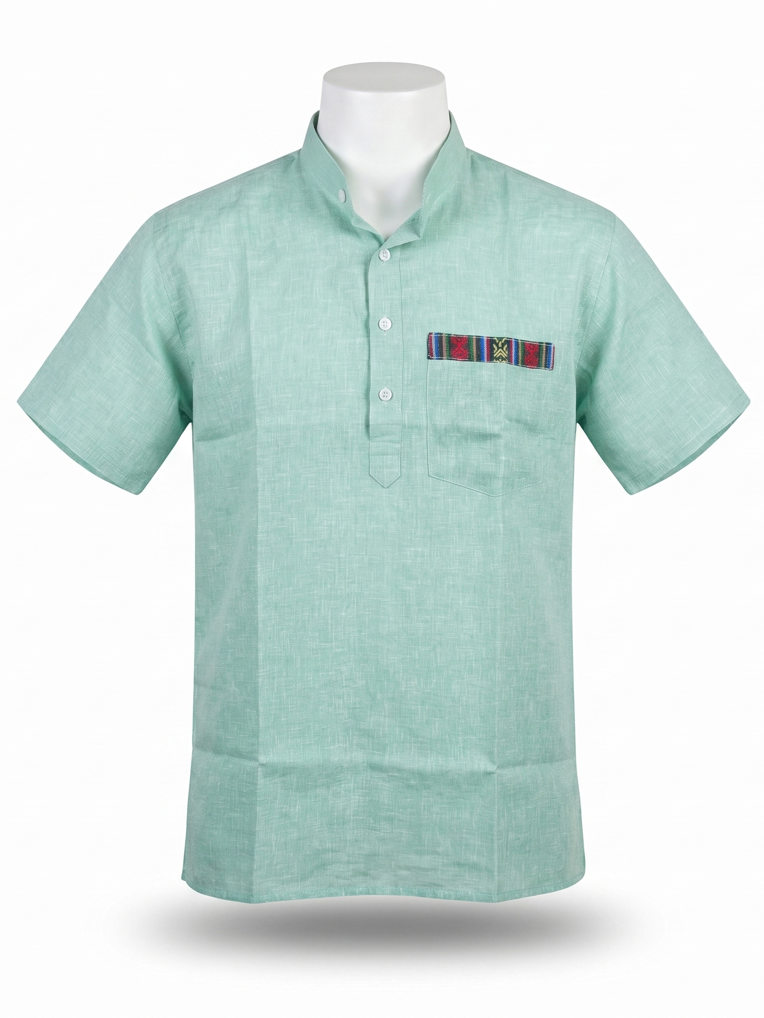 Men | Linen-blended Cotton Short Ethnic Kurta | half sleeve | chest and side pockets | textured pattern