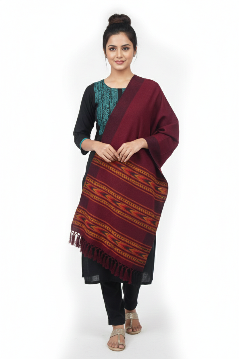 Women | Traditional Kullu Woolen Shawl | GI Tagged | 3-Patti Design | handloom