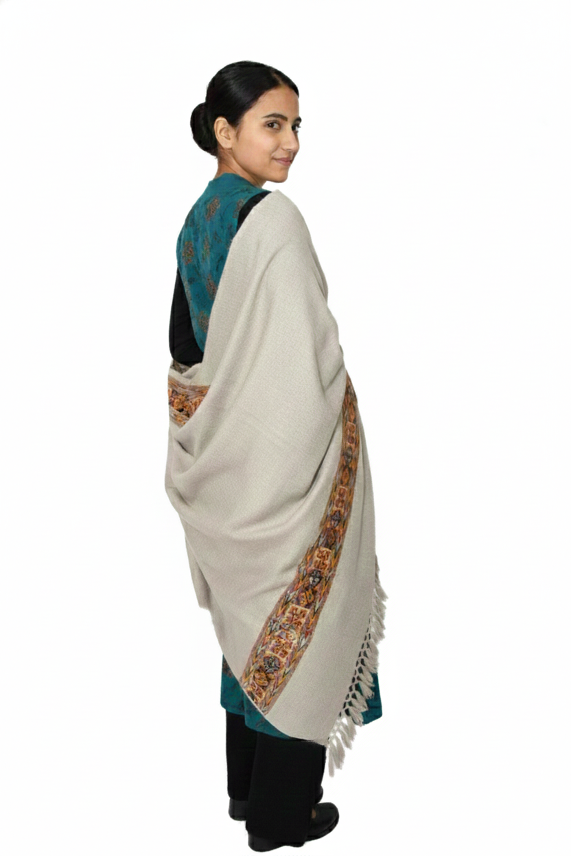 Women | Traditional Kullu Wool + Angora Shawl | GI Tagged | 1-Patti Design | handloomed