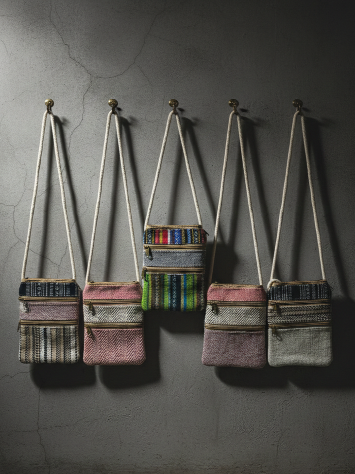 Cotton Passport Sling Bag (3-Pockets) | assorted multicoloured & Textured pattern | women