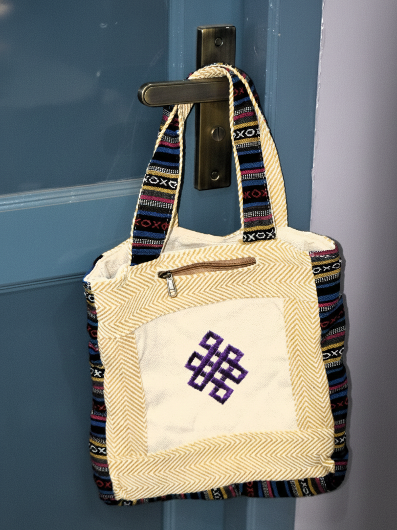 Cotton Tote Bag | assorted multicoloured & Textured pattern | embroidered forms | women