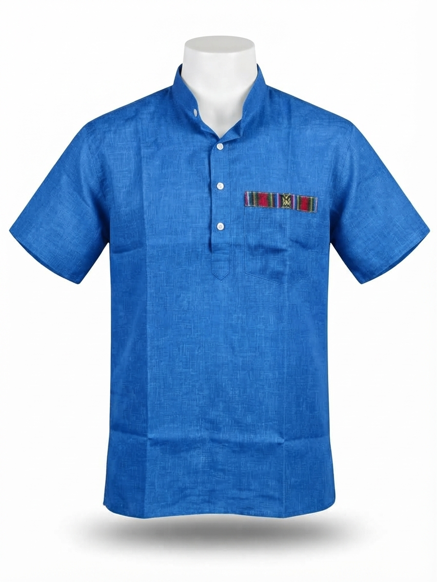 Men | Linen-blended Cotton Short Ethnic Kurta | half sleeve | chest and side pockets | textured pattern