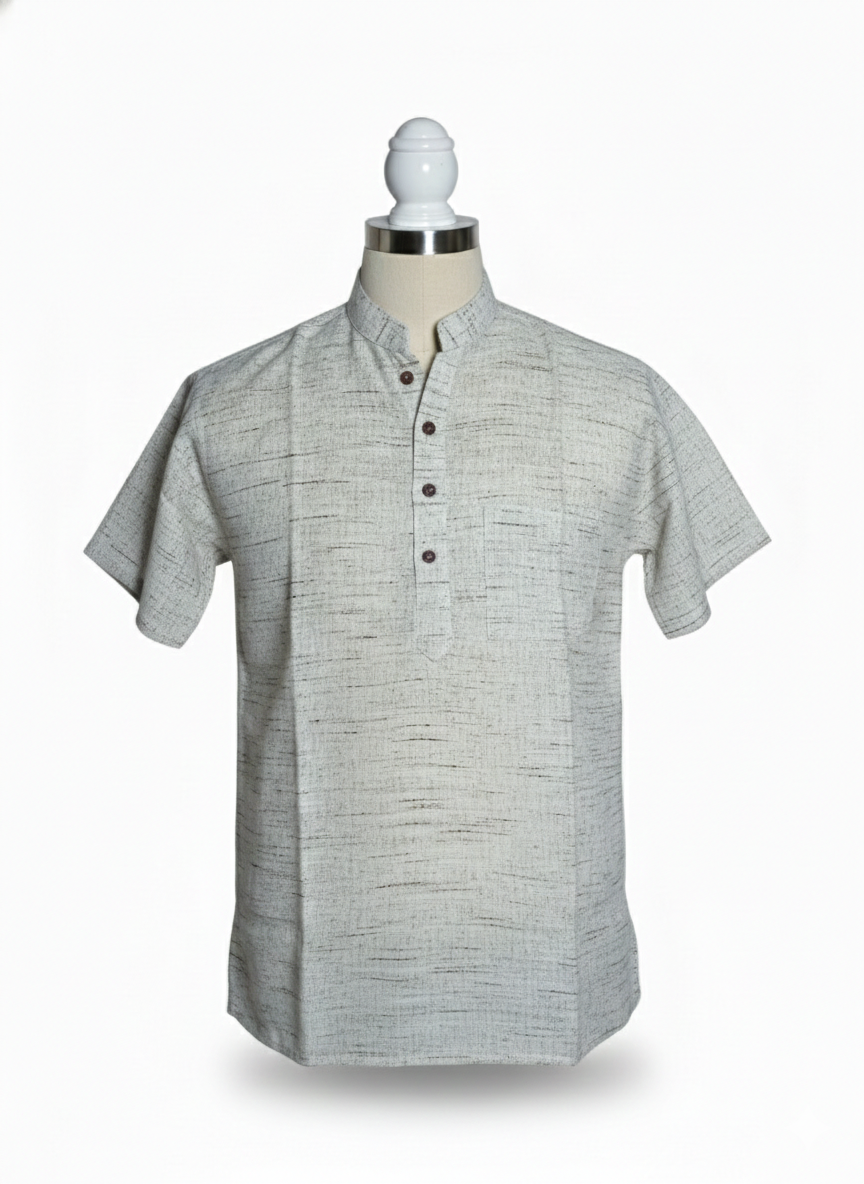 Men | Matka Khadi Cotton Short Ethnic Kurta | half sleeve | chest and side pockets | handloomed