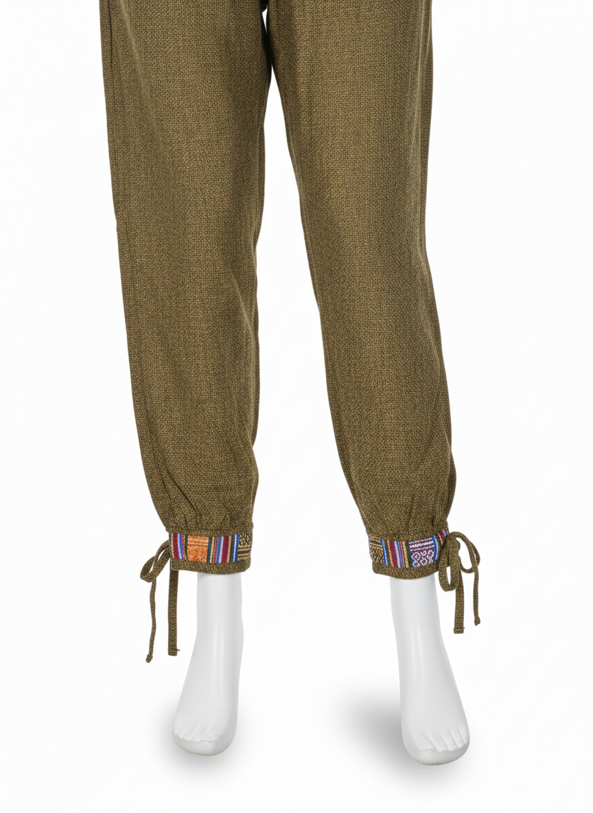Unisex | Himalayan Patti Khadi Bottom Tie Pant | Bhutani/ Nepali trim | zipped money belt