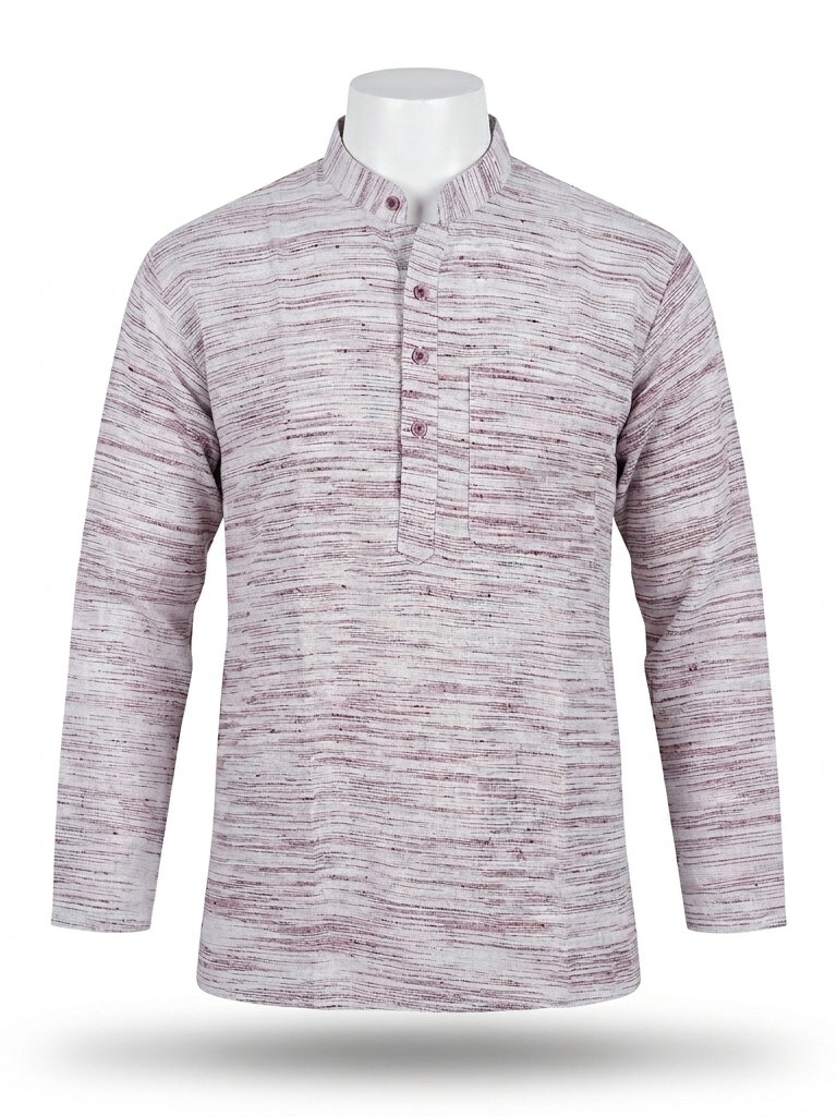 Men | Jharna Khadi Short Ethnic Kurta | full sleeve | chest and side pockets | striped & textured pattern