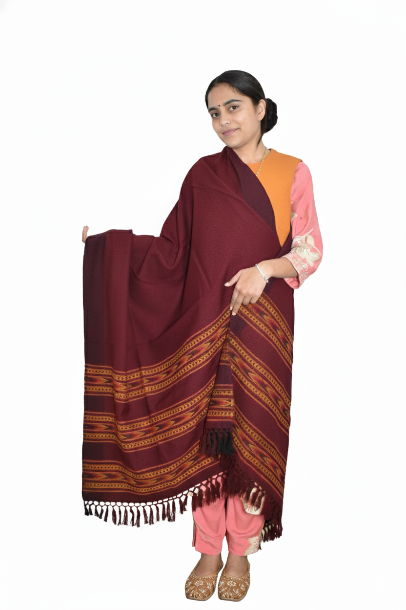 Women | Traditional Kullu Woolen Shawl | GI Tagged | 3-Patti Design | handloom