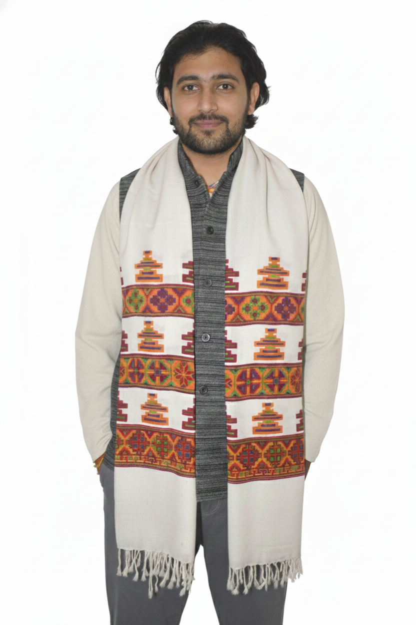 Unisex | Traditional Kinnauri Border Woolen Stole | temple border design | printed