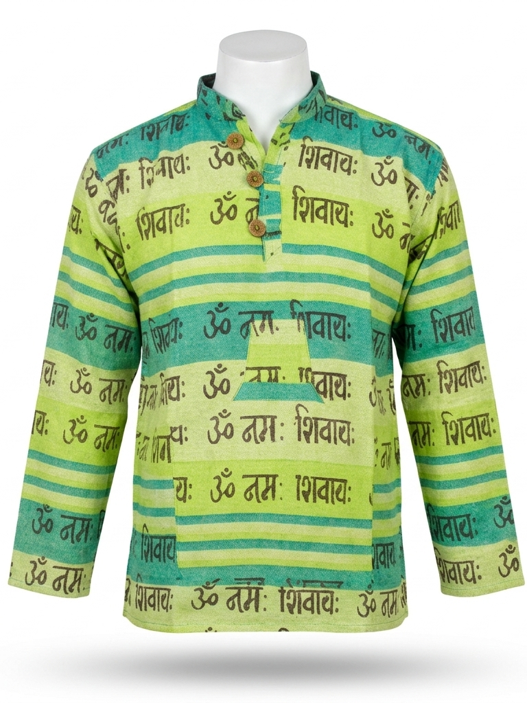 Unisex | Striped Grandad Cotton Shirt | Indian Boho style Kurta | kangaroo pocket | block print | multicolored