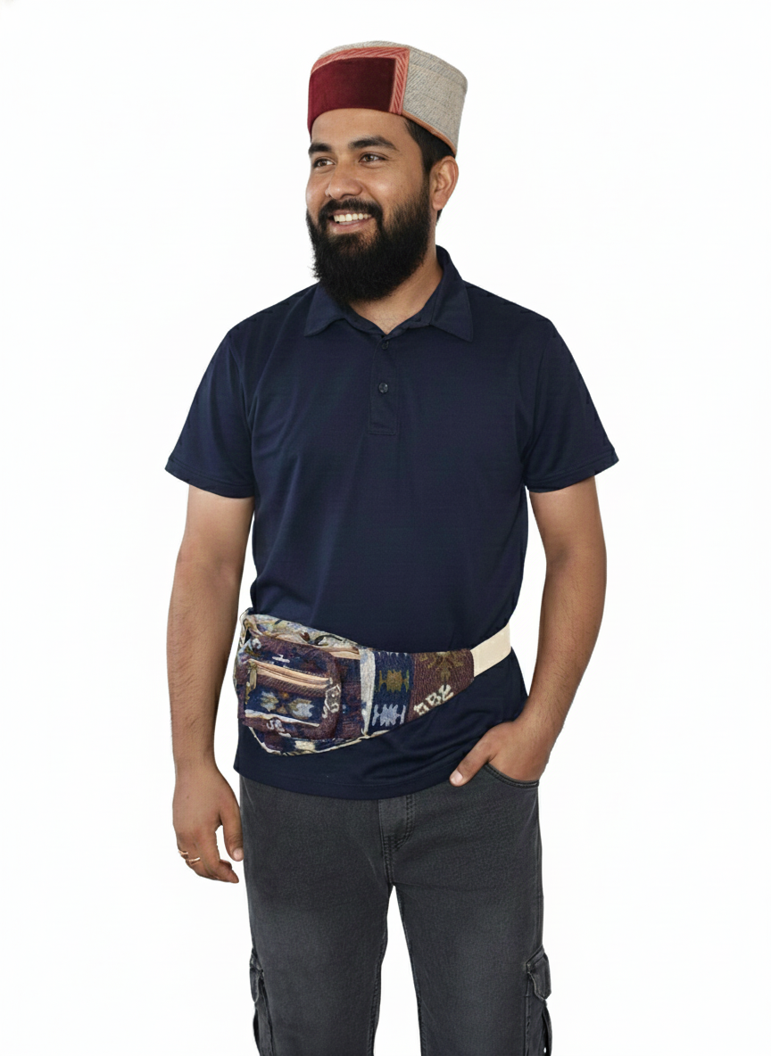 Cotton Waist Bag/ Fanny Pack| assorted multicoloured & textured Belgium pattern | men