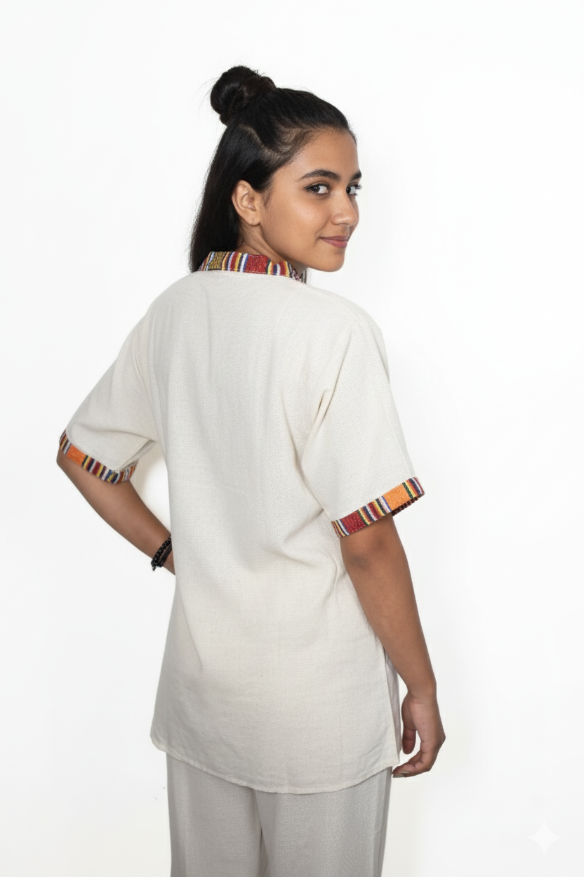 Unisex | Himalayan Patti Khadi Kurta | half sleeve | waist length | 7-Chakra print