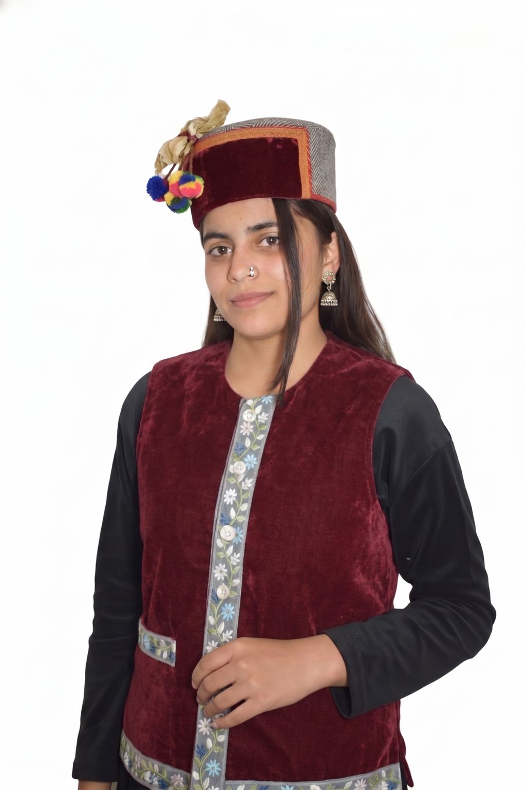 Traditional Woolen Himachali Topi / Cap- MAROON RED | Kullu style | handcrafted