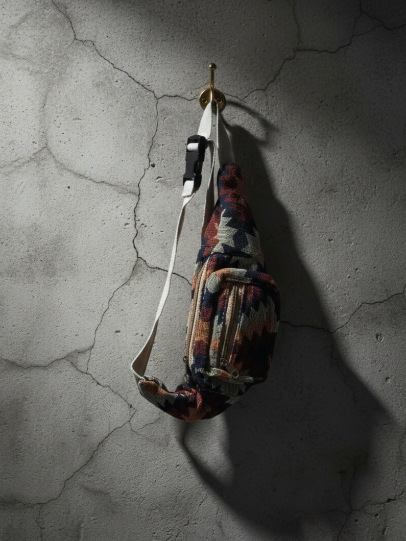 Cotton Waist Bag/ Fanny Pack| assorted multicoloured & textured Belgium pattern | men