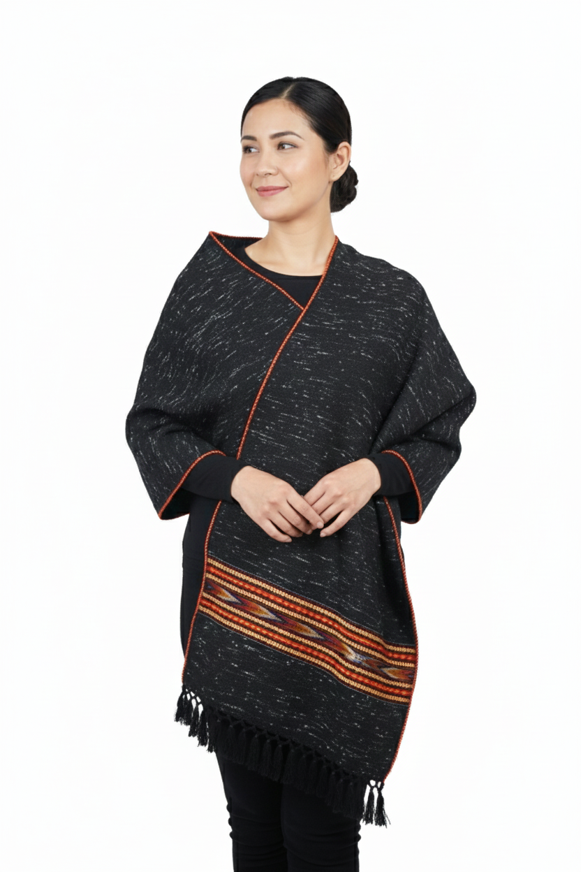 Women | Traditional Kullu Patti Pure Wool + Angora Stole | GI Tagged | Kattu Design with Doru | handloomed