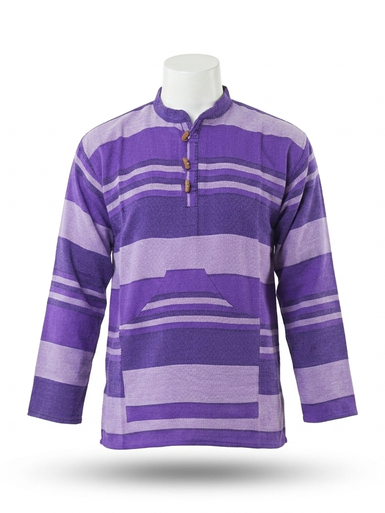 Unisex | Striped Grandad Cotton Shirt | Indian Boho style Kurta | kangaroo pocket | multicolored