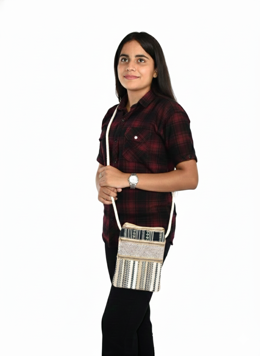 Cotton Passport Sling Bag (3-Pockets) | assorted multicoloured & Textured pattern | women