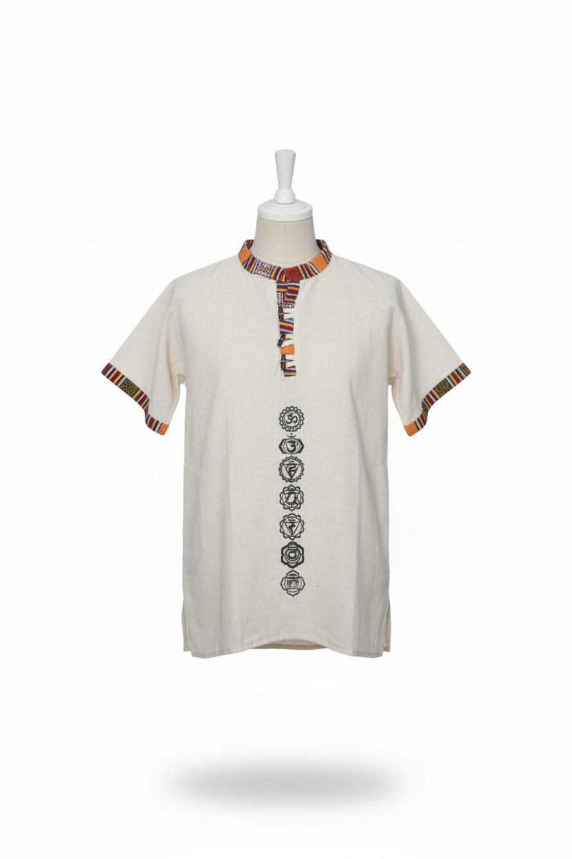 Unisex | Himalayan Patti Khadi Kurta | half sleeve | waist length | 7-Chakra print