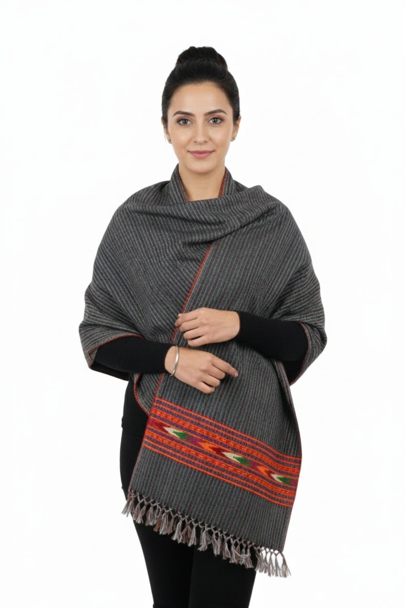Women | Traditional Kullu Patti Pure Woolen Stole | GI Tagged | Kattu Design with Doru | handloomed