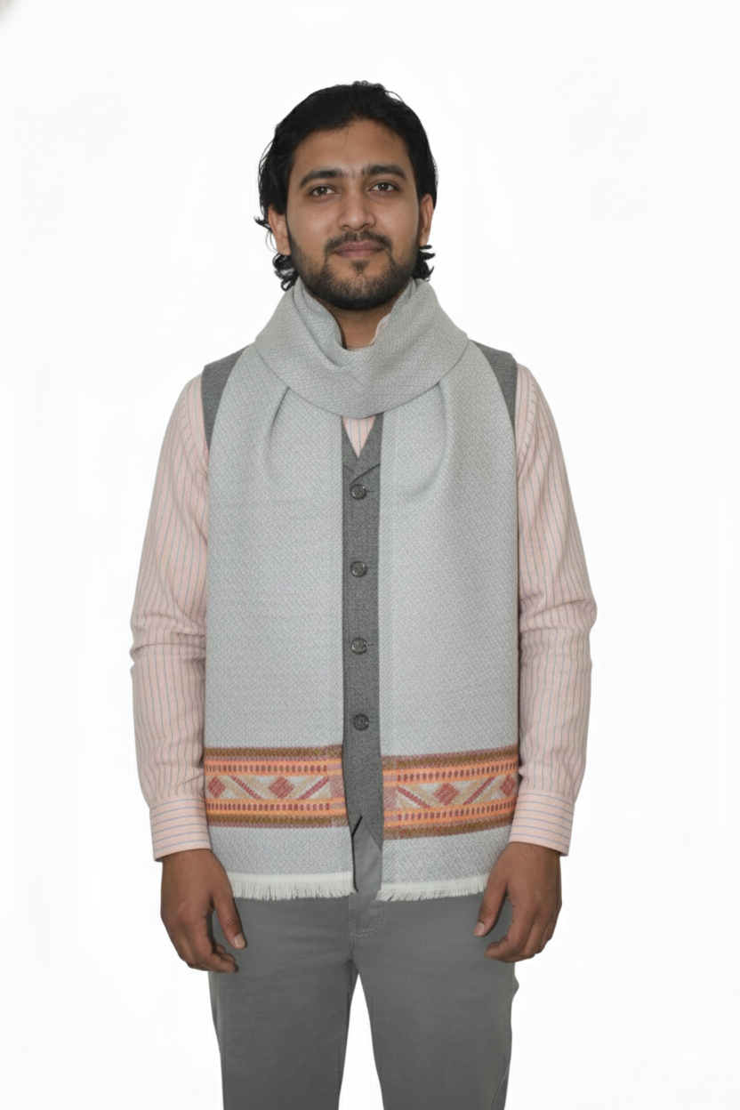 Men | Traditional Handspun Woolen Muffler | Himachali Kullu Patti design