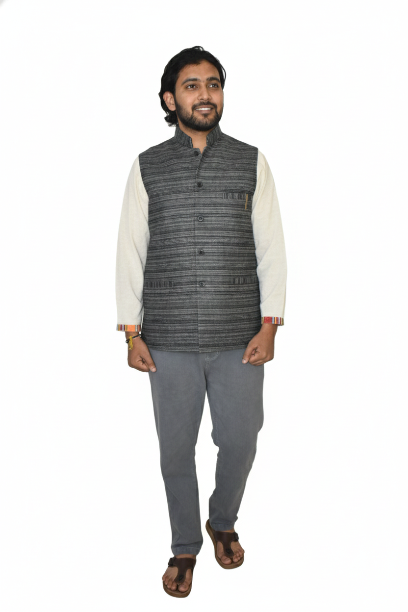 Men | Traditional Himachali Woolen Waistcoat | Modi Vest | Nehru Jacket | textured