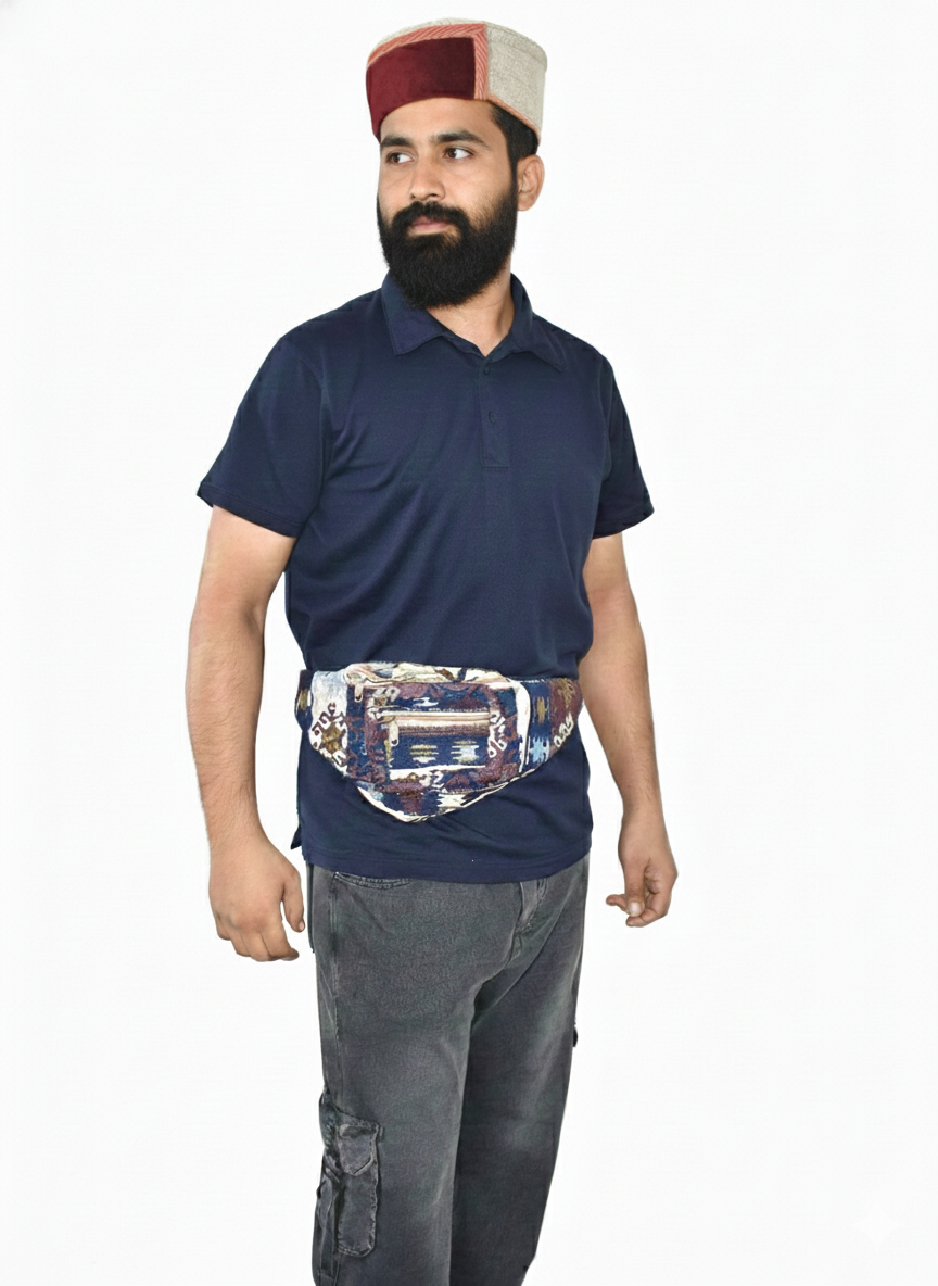 Cotton Waist Bag/ Fanny Pack| assorted multicoloured & textured Belgium pattern | men