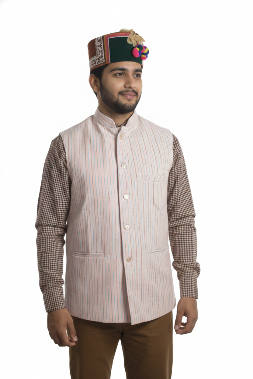 Traditional Woolen Himachali Topi / Cap- GREEN | Handcrafted Kinnauri style | intricate borders with emblem