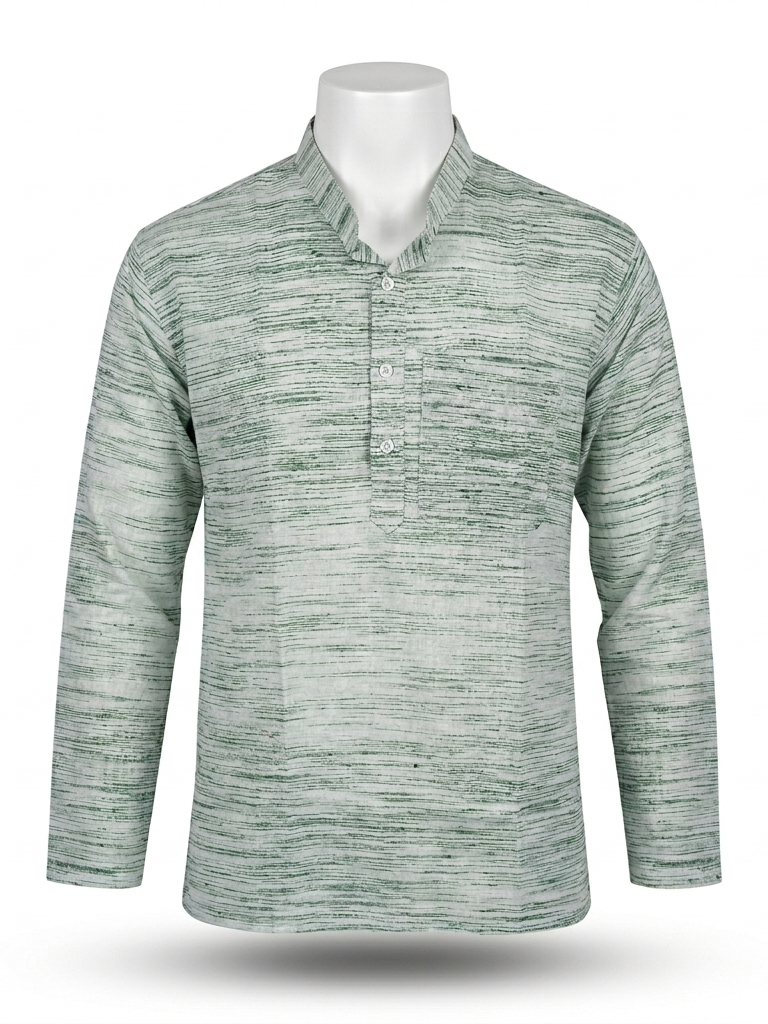 Men | Jharna Khadi Short Ethnic Kurta | full sleeve | chest and side pockets | striped & textured pattern