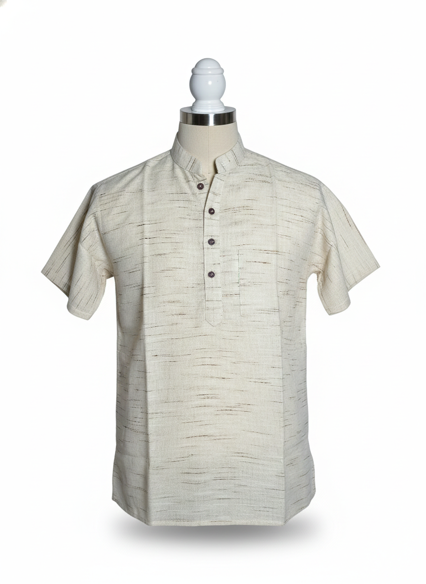 Men | Matka Khadi Cotton Short Ethnic Kurta | half sleeve | chest and side pockets | handloomed