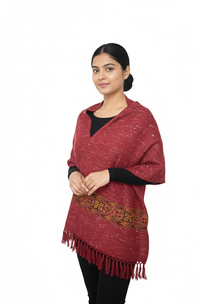 Women | Traditional Kullu Wool + Angora Shawl | GI Tagged | 1-Patti Design | handloomed