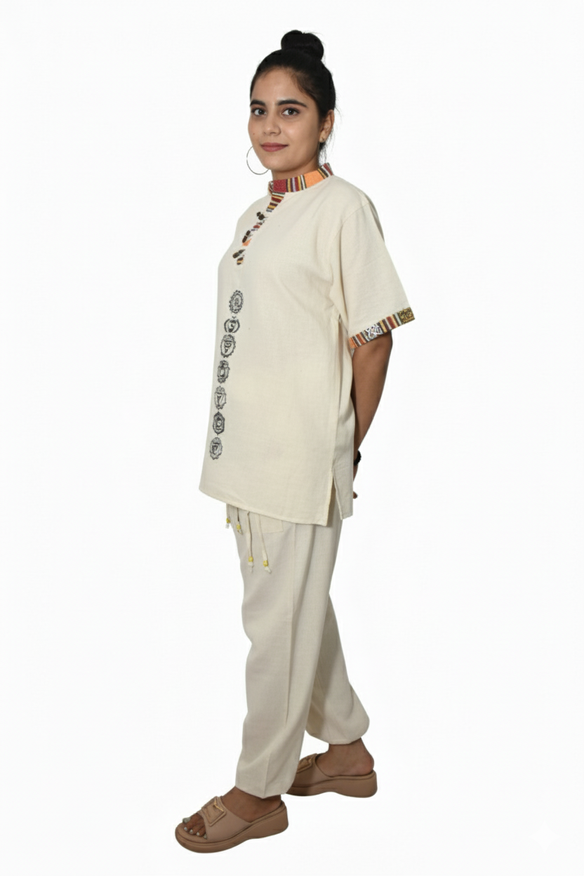 Unisex | Himalayan Patti Khadi Kurta | half sleeve | waist length | 7-Chakra print