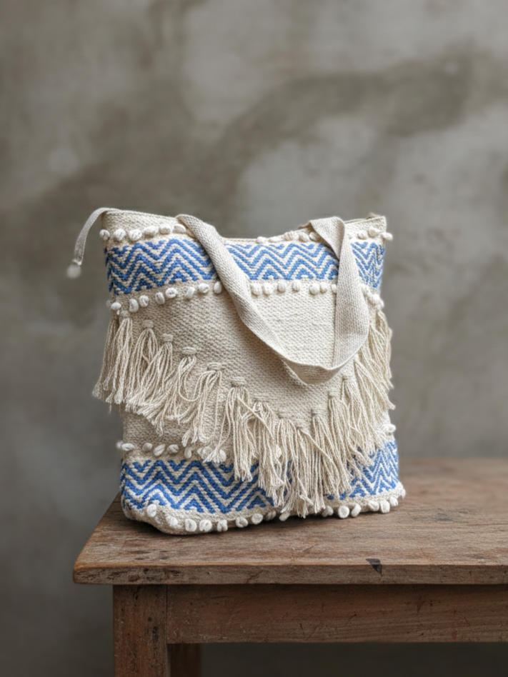 Cotton Handloomed Shopping Bag | assorted multicoloured & Textured pattern | large size | women