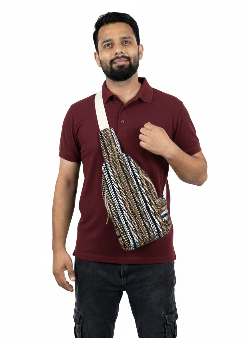 Cotton Chest Bag | assorted multicoloured & Textured pattern | crossbody sling | men
