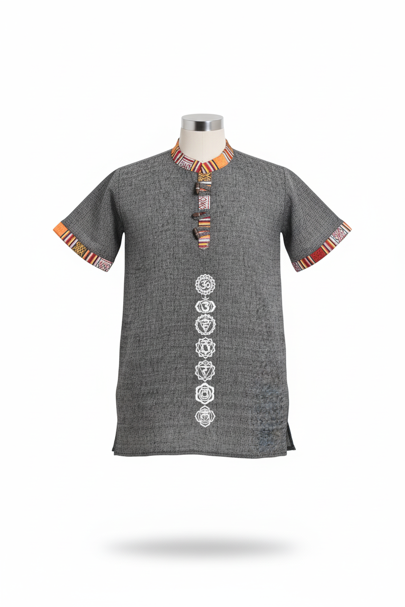 Unisex | Himalayan Patti Khadi Kurta | half sleeve | waist length | 7-Chakra print