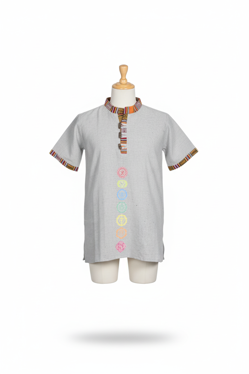 Unisex | Himalayan Patti Khadi Kurta | half sleeve | waist length | 7-Chakra print