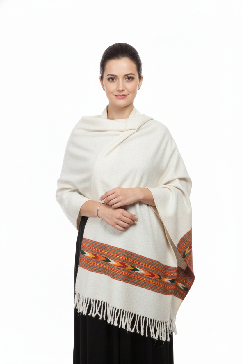 Women | Traditional Kullu Patti Pure Woolen Stole | GI Tagged | Kattu Design with Doru | handloomed
