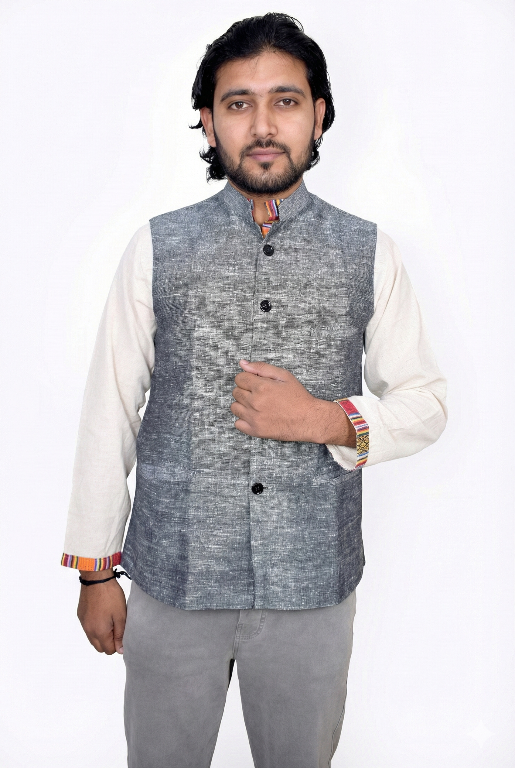 Men | Traditional Khadi Waistcoat | Modi Vest | Nehru Jacket | textured