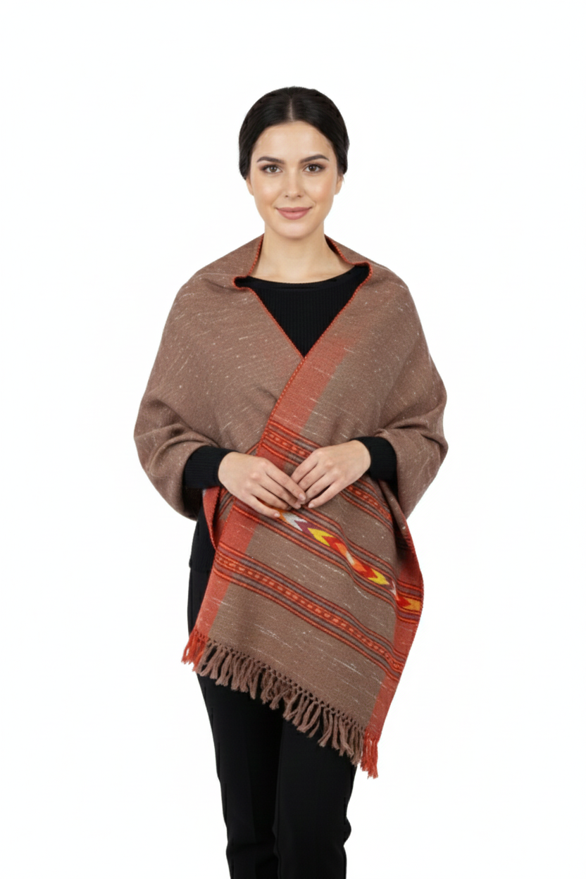 Women | Traditional Kullu Patti Pure Wool + Angora Stole | GI Tagged | Kattu Design with Doru | handloomed