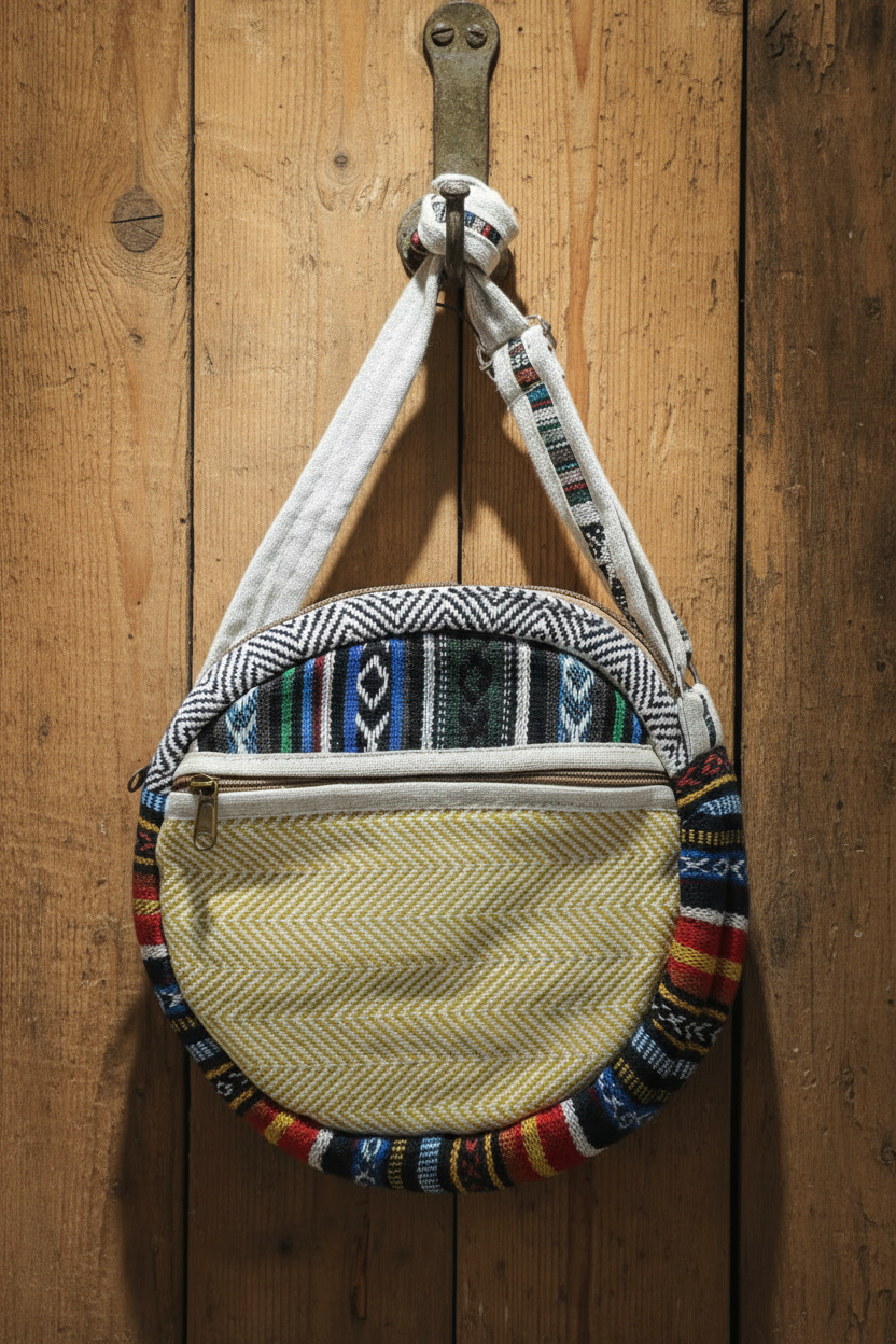 Cotton 9" Round Sling Bag | assorted multicoloured & Textured pattern | women